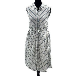 Ava & Viv Womens Striped Linen Blend Button Front Summer Shirt Dress Blue 2X NWO